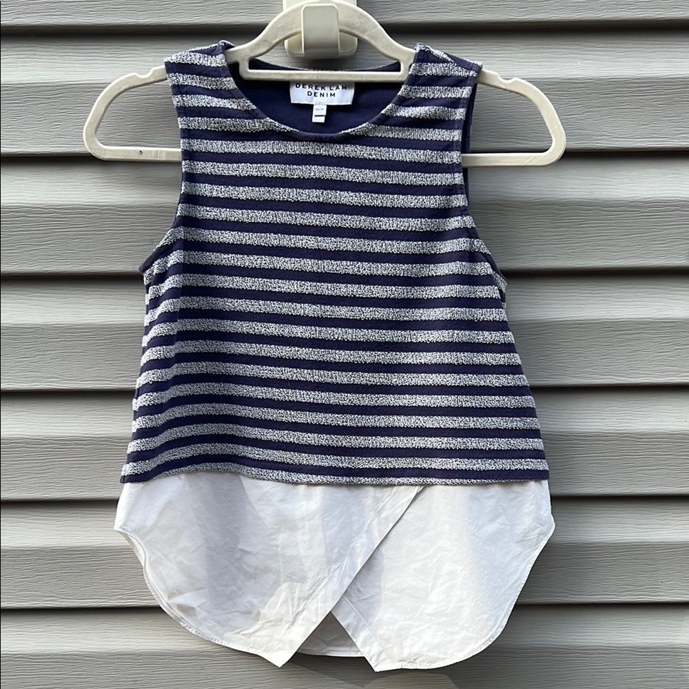 Derek Lam 10 Crosby Denim Stripe Sleeveless Layered Top Navy White XS JP81715SW